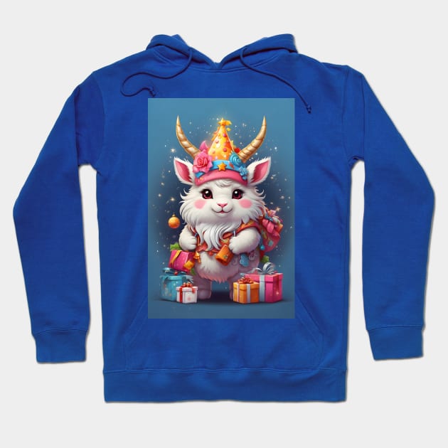 Cute Party Goat with Gifts Illustration Hoodie by Leon Star Shop